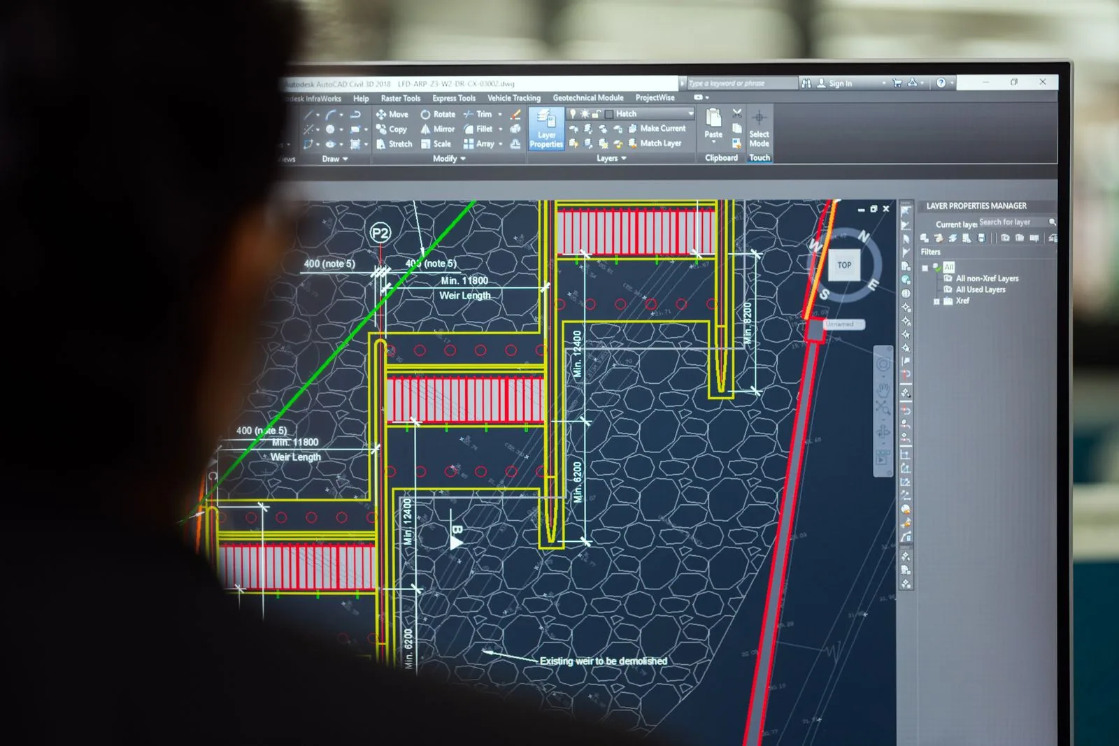 Technisch plan op een scherm in CAD-software