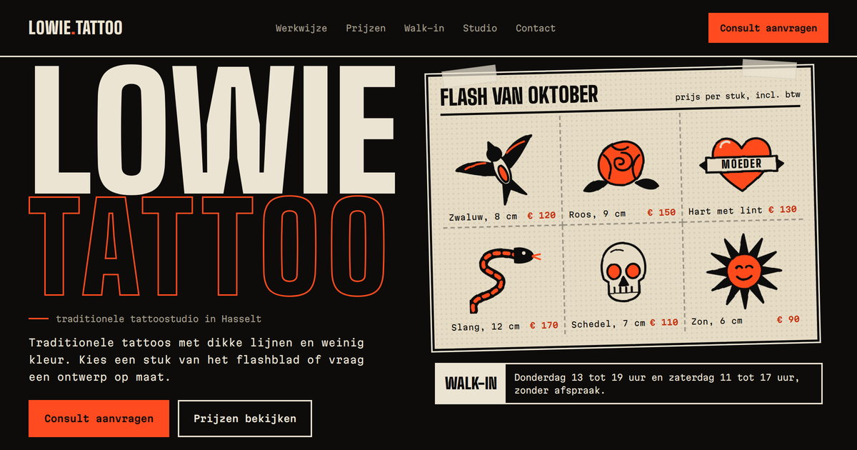 Voorbeeldsite voor een zaak in de sector tattooshop