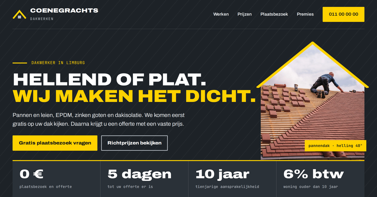 Voorbeeldsite voor een zaak in de sector dakwerker