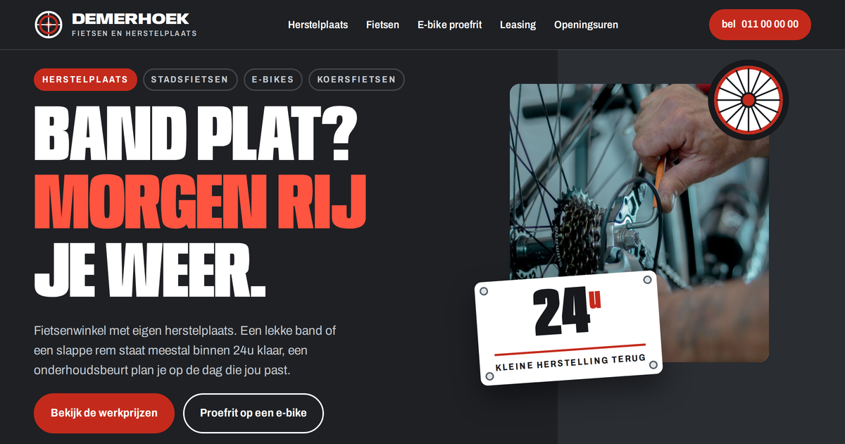 Voorbeeldsite voor een zaak in de sector fietsenwinkel