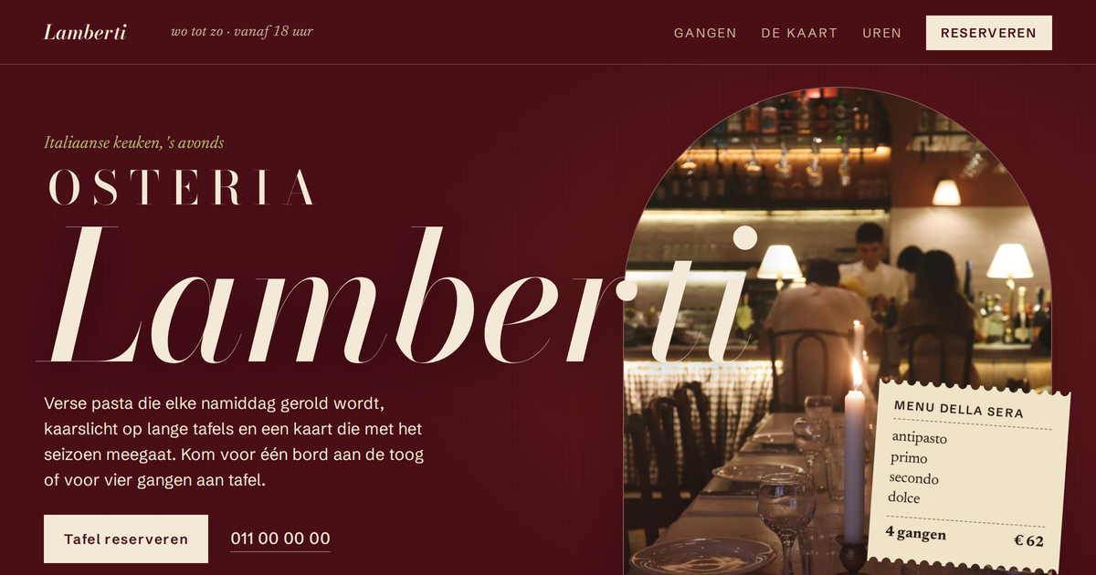 Voorbeeldsite voor een zaak in de sector italiaans restaurant